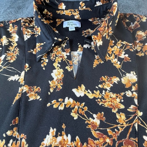 Kim Rogers Blouse Womens Size Medium Black Floral V-Neck 3/4 Sleeve Fall Easy - Picture 2 of 4